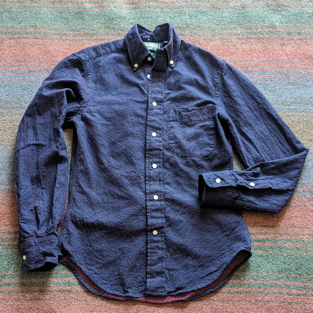 Gitman Bros. Men's Vintage Oxford Button Down Shirt XS - Navy Blue w/ Red Dots